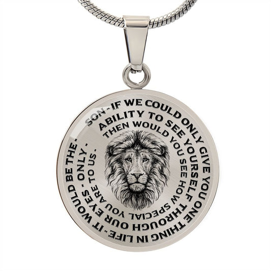 To Our Son Lions Head Circle Pendant Necklace From Us - keepsaken