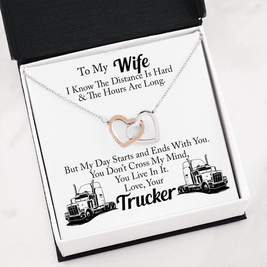 Truckers Wife Interlocking Hearts Necklace, To My Wife Love Your Trucker - keepsaken