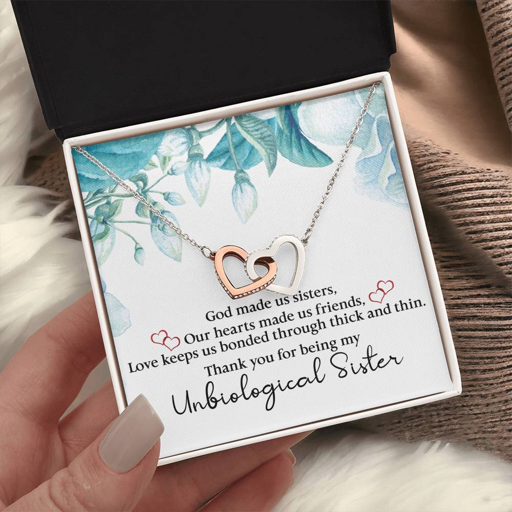 Unbiological Sister Interlocking Hearts Necklace, Gift, Through Thick and Thin - keepsaken