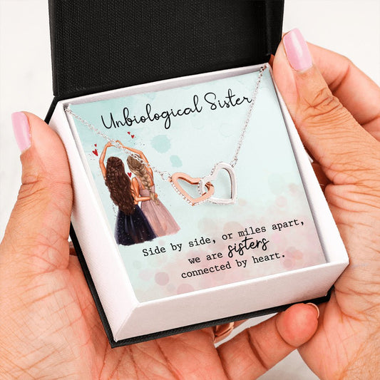 Unbiological Sister Interlocking Hearts Necklace, Sisters Connected By Heart - keepsaken