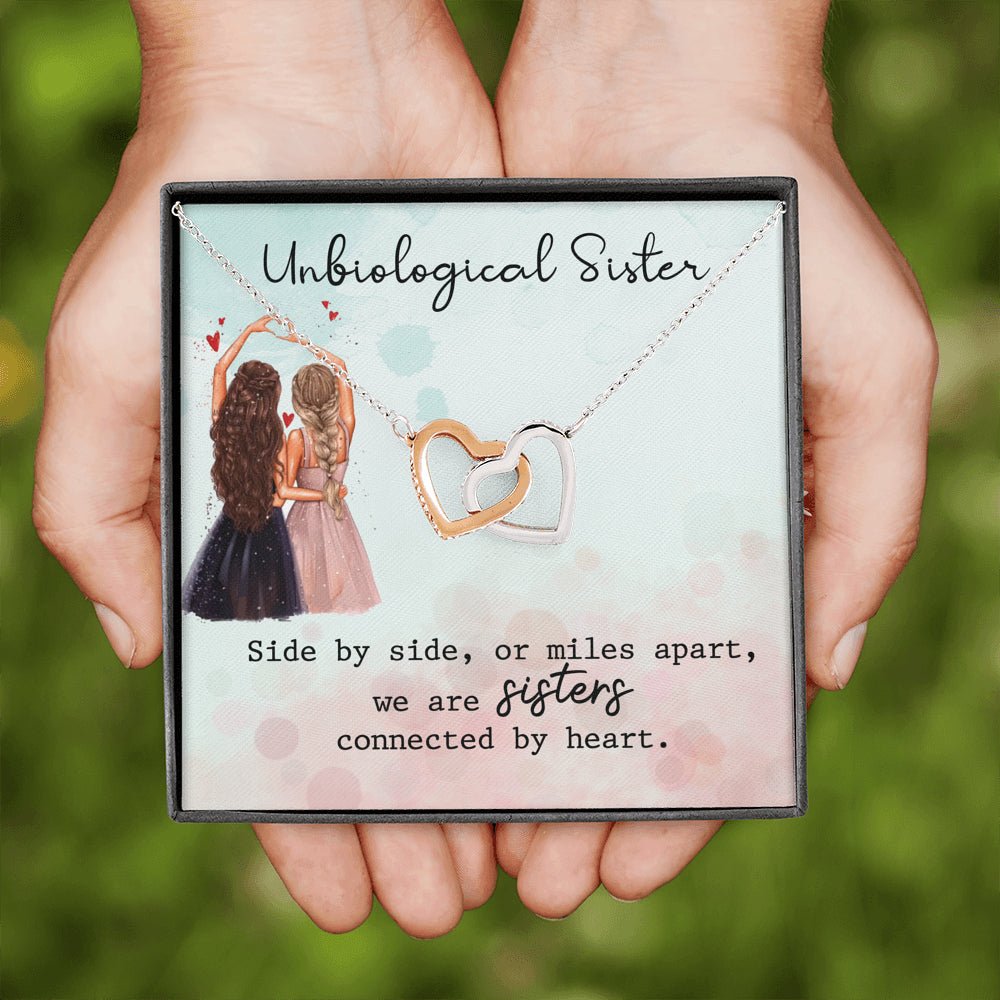 Unbiological Sister Necklace, Side By Side, Hearts Necklace, Gift, Best Friend Necklace, Soul Sister, Bridesmaid Gift, BFF Gift - keepsaken