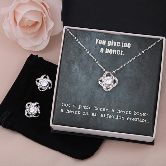 You Give Me A Heart Boner, An Affection Erection, Love Knot Earring and Necklace Set, Funny & Sarcastic Love For Her, Mature Gift - keepsaken
