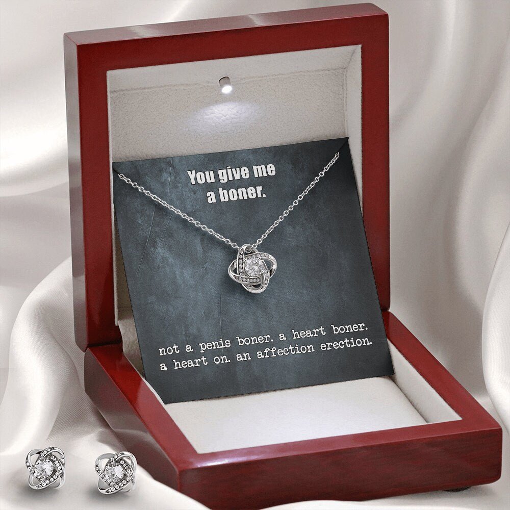 You Give Me A Heart Boner, An Affection Erection, Love Knot Earring and Necklace Set, Funny & Sarcastic Love For Her, Mature Gift - keepsaken